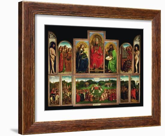 The Ghent Altar, Polyptych with the Adoration of the Mystical Lamb, 1432-Jan van Eyck-Framed Giclee Print