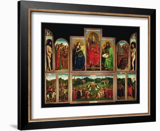The Ghent Altar, Polyptych with the Adoration of the Mystical Lamb, 1432-Jan van Eyck-Framed Giclee Print