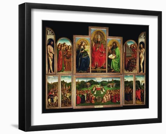 The Ghent Altar, Polyptych with the Adoration of the Mystical Lamb, 1432-Jan van Eyck-Framed Giclee Print