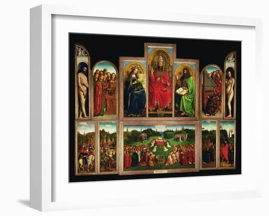 The Ghent Altar, Polyptych with the Adoration of the Mystical Lamb, 1432-Jan van Eyck-Framed Giclee Print