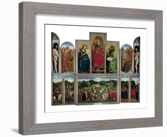 The Ghent Altarpiece or Adoration of the Mystic Lamb-Hubert & Jan Van Eyck-Framed Art Print