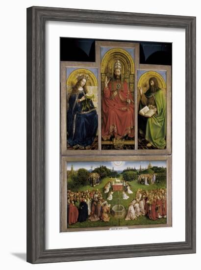 The Ghent Altarpiece or Adoration of the Mystic Lamb-Hubert & Jan Van Eyck-Framed Art Print