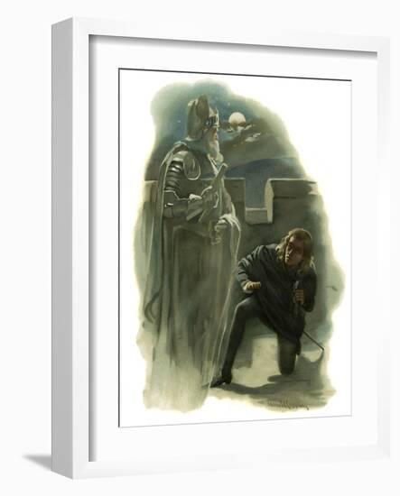 The ghost of Hamlet's father appears to Prince Hamlet-Harold Copping-Framed Giclee Print