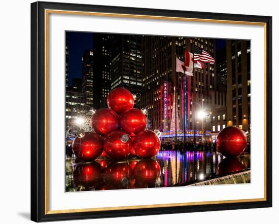 The Giant Christmas Ornaments on Sixth Avenue across from the Radio City Music Hall by Night-Philippe Hugonnard-Framed Photographic Print