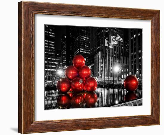 The Giant Christmas Ornaments on Sixth Avenue across from the Radio City Music Hall by Night-Philippe Hugonnard-Framed Art Print