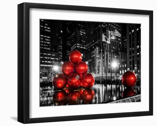 The Giant Christmas Ornaments on Sixth Avenue across from the Radio City Music Hall by Night-Philippe Hugonnard-Framed Art Print