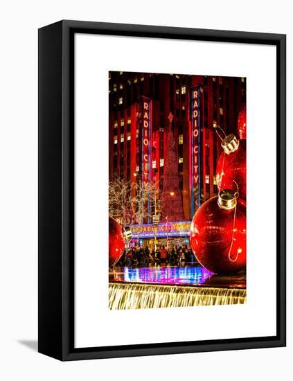 The Giant Christmas Ornaments on Sixth Avenue across from the Radio City Music Hall by Night-Philippe Hugonnard-Framed Stretched Canvas
