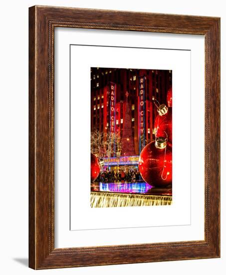 The Giant Christmas Ornaments on Sixth Avenue across from the Radio City Music Hall by Night-Philippe Hugonnard-Framed Art Print