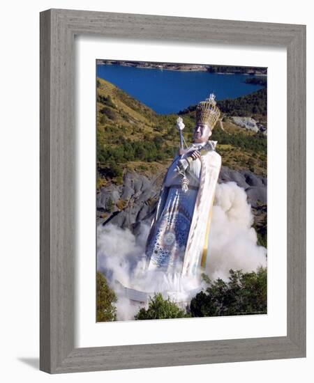 The Giant Statue Representing Mandarom Sect Founder Gilbert Bourdin-Str, Pool-Framed Photographic Print