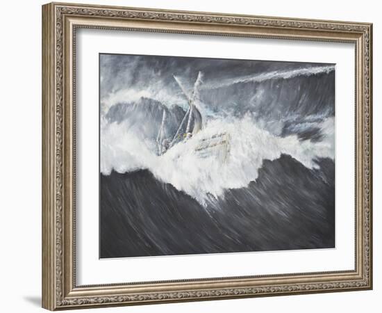 The Gigantic Wave (2) Ernest Shackleton and Five Crew Aboard the James Caird, Midnight-Vincent Booth-Framed Premium Giclee Print