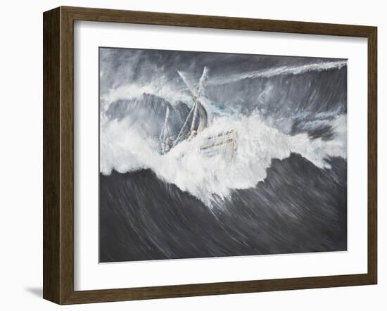 The Gigantic Wave (2) Ernest Shackleton and Five Crew Aboard the James Caird, Midnight-Vincent Booth-Framed Premium Giclee Print