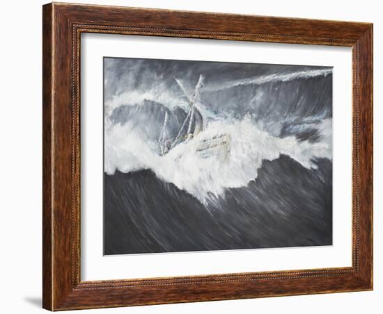 The Gigantic Wave (2) Ernest Shackleton and Five Crew Aboard the James Caird, Midnight-Vincent Booth-Framed Premium Giclee Print