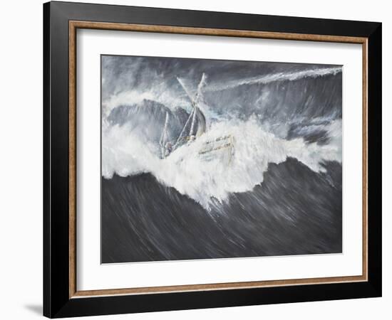 The Gigantic Wave (2) Ernest Shackleton and Five Crew Aboard the James Caird, Midnight-Vincent Booth-Framed Premium Giclee Print