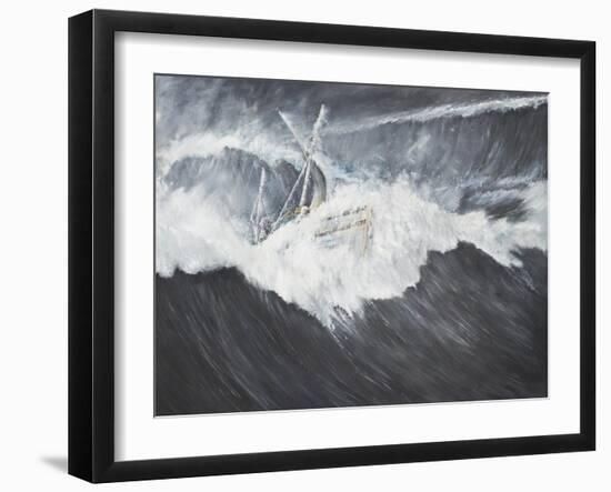 The Gigantic Wave (2) Ernest Shackleton and Five Crew Aboard the James Caird, Midnight-Vincent Booth-Framed Premium Giclee Print