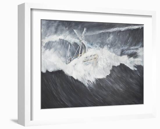 The Gigantic Wave (2) Ernest Shackleton and Five Crew Aboard the James Caird, Midnight-Vincent Booth-Framed Premium Giclee Print