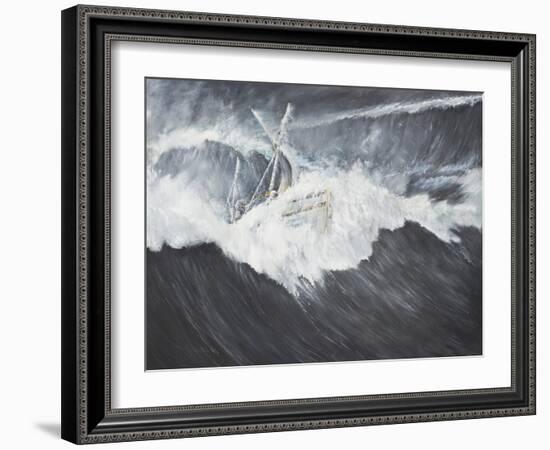 The Gigantic Wave (2) Ernest Shackleton and Five Crew Aboard the James Caird, Midnight-Vincent Booth-Framed Premium Giclee Print