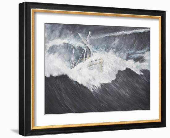 The Gigantic Wave (2) Ernest Shackleton and Five Crew Aboard the James Caird, Midnight-Vincent Booth-Framed Premium Giclee Print