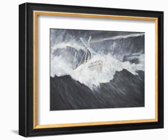 The Gigantic Wave (2) Ernest Shackleton and Five Crew Aboard the James Caird, Midnight-Vincent Booth-Framed Giclee Print