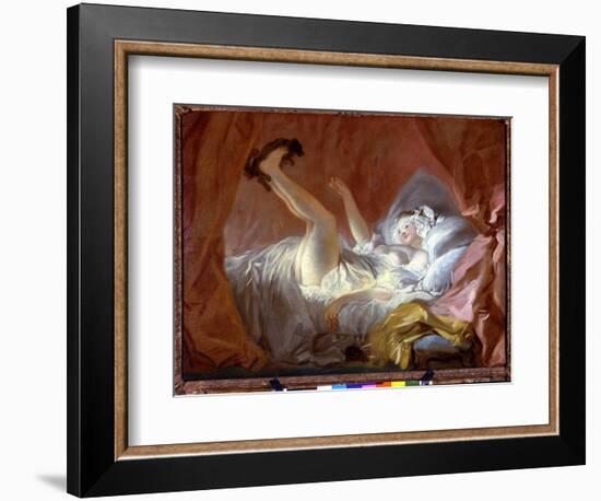 The Gimblette. the Gimblette is a Pastry in the Shape of Rings. the Girl Plays Lying on Her Bed Wit-Jean-Honore Fragonard-Framed Giclee Print