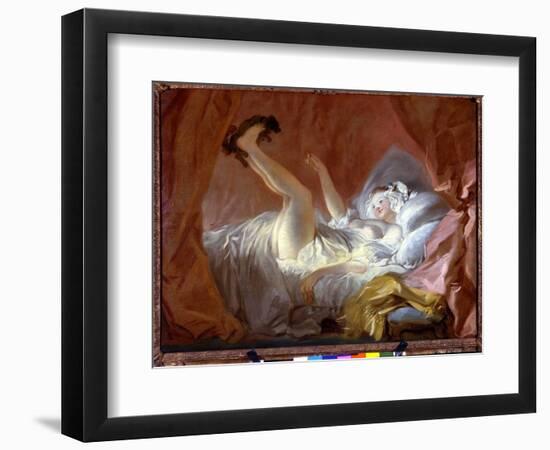 The Gimblette. the Gimblette is a Pastry in the Shape of Rings. the Girl Plays Lying on Her Bed Wit-Jean-Honore Fragonard-Framed Giclee Print