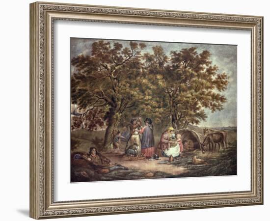 The Gipsies Tent, Engraved by Joseph Grozar-George Morland-Framed Giclee Print