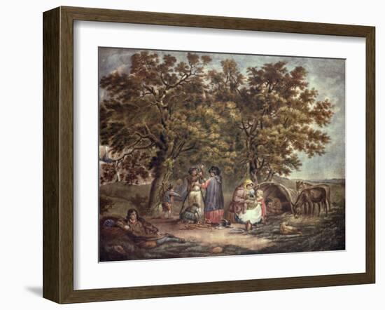 The Gipsies Tent, Engraved by Joseph Grozar-George Morland-Framed Giclee Print