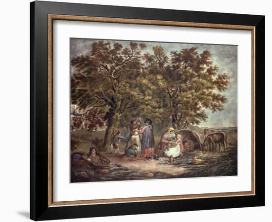 The Gipsies Tent, Engraved by Joseph Grozar-George Morland-Framed Giclee Print