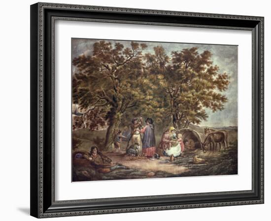 The Gipsies Tent, Engraved by Joseph Grozar-George Morland-Framed Giclee Print