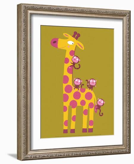 The Giraffe and the Monkeys-Nathalie Choux-Framed Art Print