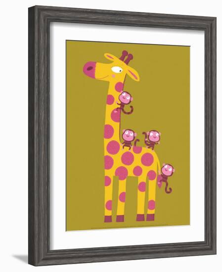 The Giraffe and the Monkeys-Nathalie Choux-Framed Art Print