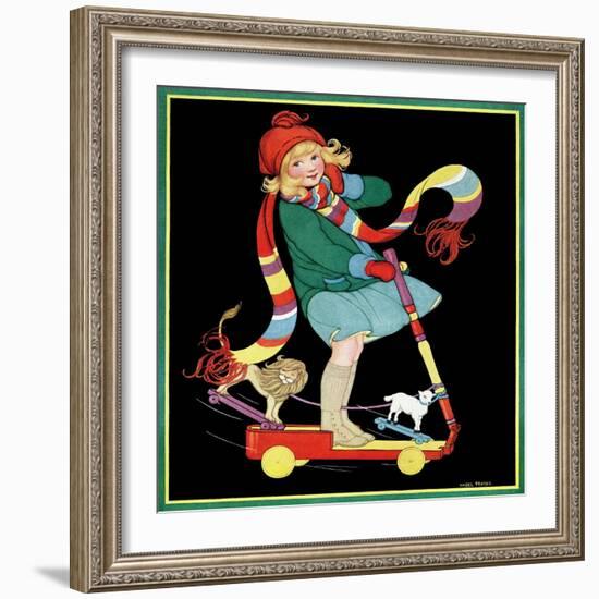 The Girl and the Scooter - Child Life-Hazel Frazee-Framed Giclee Print