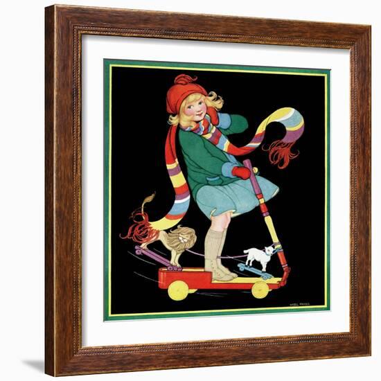 The Girl and the Scooter - Child Life-Hazel Frazee-Framed Giclee Print