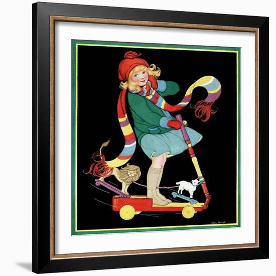 The Girl and the Scooter - Child Life-Hazel Frazee-Framed Giclee Print