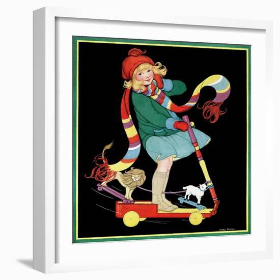 The Girl and the Scooter - Child Life-Hazel Frazee-Framed Giclee Print