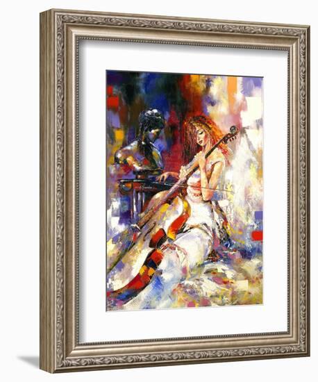 The Girl Plays A Violoncello-balaikin2009-Framed Art Print