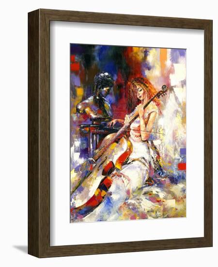 The Girl Plays A Violoncello-balaikin2009-Framed Art Print