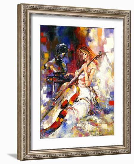 The Girl Plays A Violoncello-balaikin2009-Framed Art Print