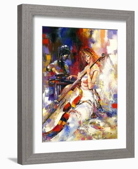 The Girl Plays A Violoncello-balaikin2009-Framed Art Print