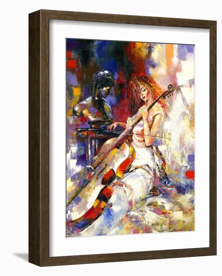 The Girl Plays A Violoncello-balaikin2009-Framed Art Print