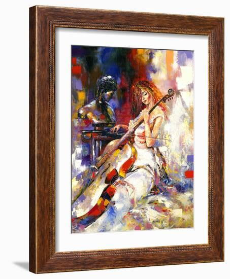 The Girl Plays A Violoncello-balaikin2009-Framed Art Print