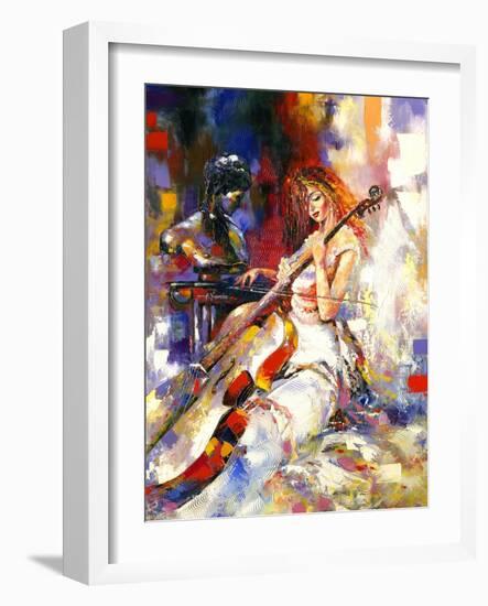 The Girl Plays A Violoncello-balaikin2009-Framed Art Print