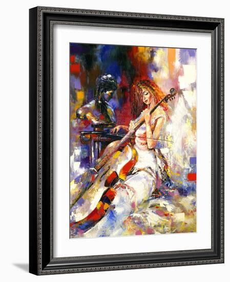 The Girl Plays A Violoncello-balaikin2009-Framed Art Print