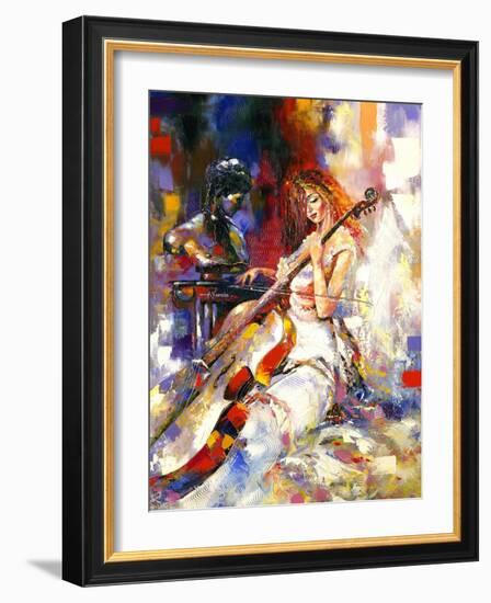 The Girl Plays A Violoncello-balaikin2009-Framed Art Print