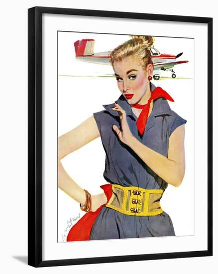 The Girl Who Stole Airplanes  - Saturday Evening Post "Leading Ladies", December 6, 1952 pg.24-Coby Whitmore-Framed Giclee Print