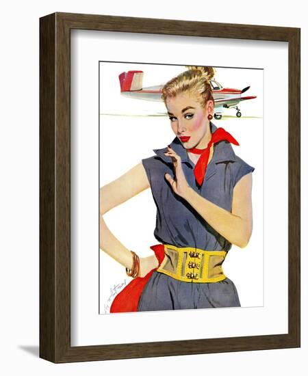 The Girl Who Stole Airplanes  - Saturday Evening Post "Leading Ladies", December 6, 1952 pg.24-Coby Whitmore-Framed Giclee Print