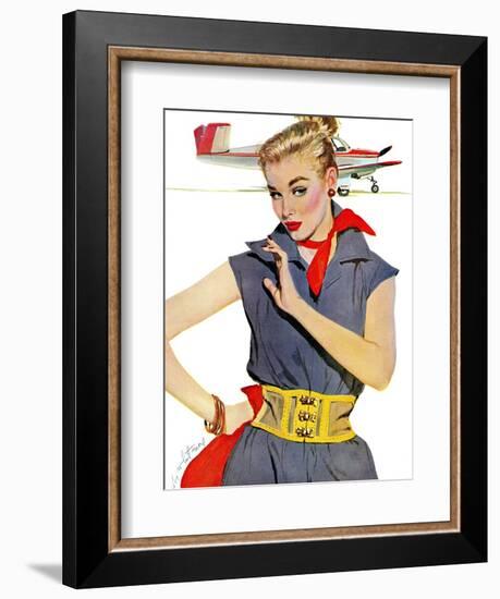 The Girl Who Stole Airplanes  - Saturday Evening Post "Leading Ladies", December 6, 1952 pg.24-Coby Whitmore-Framed Giclee Print