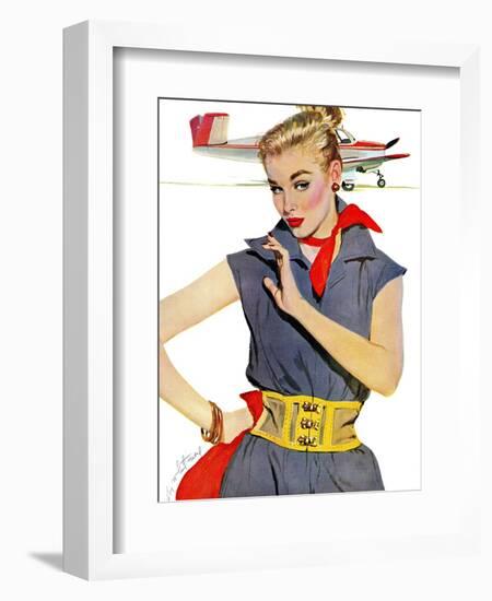 The Girl Who Stole Airplanes  - Saturday Evening Post "Leading Ladies", December 6, 1952 pg.24-Coby Whitmore-Framed Giclee Print