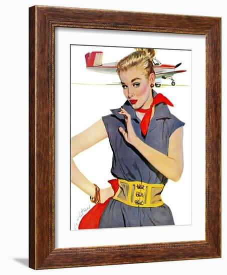 The Girl Who Stole Airplanes  - Saturday Evening Post "Leading Ladies", December 6, 1952 pg.24-Coby Whitmore-Framed Giclee Print