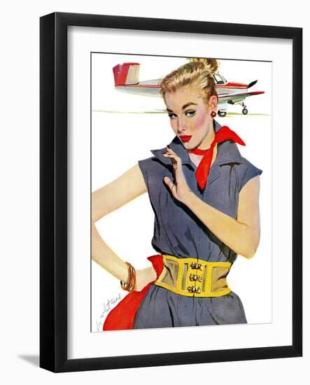 The Girl Who Stole Airplanes  - Saturday Evening Post "Leading Ladies", December 6, 1952 pg.24-Coby Whitmore-Framed Giclee Print