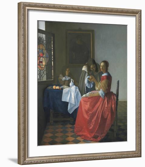 The girl with a wineglass-Jan Vermeer-Framed Premium Giclee Print